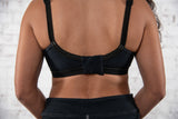 back view of black flame-resistant safety bra with adjustable straps from Seraphina Safety Apparel